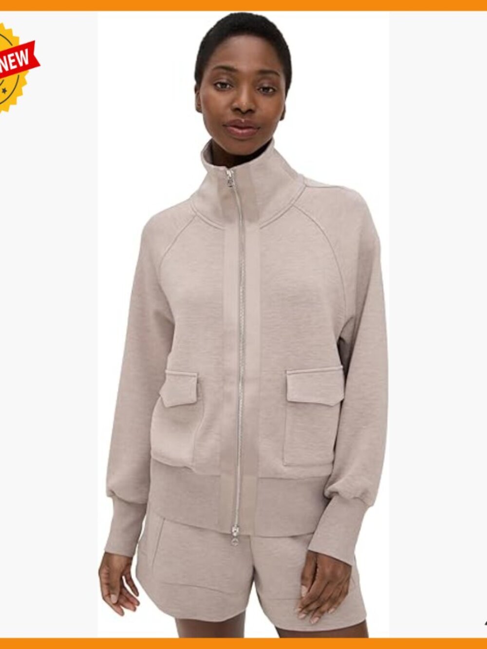 Zip Through Sweatshirt with Funnel Neck and Patch Pockets